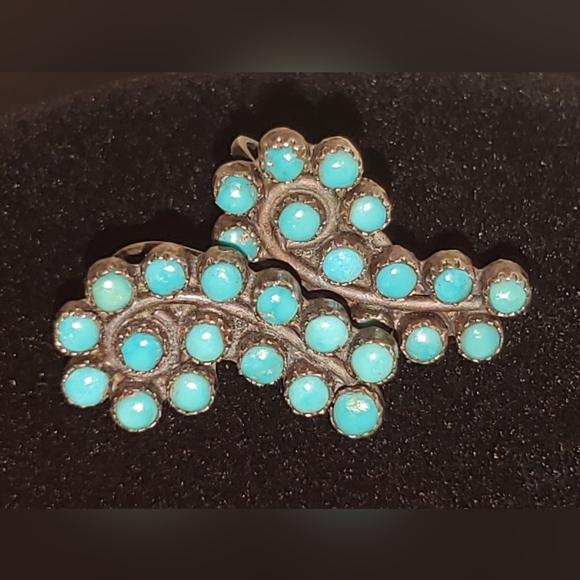 Vintage•925•Zuni•signed and stamped•sterling silver•turquoise•screwback•earrings - Picture 6 of 7